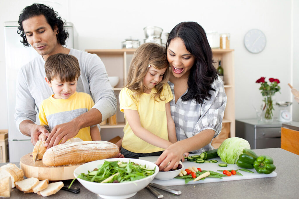 family preparing meal