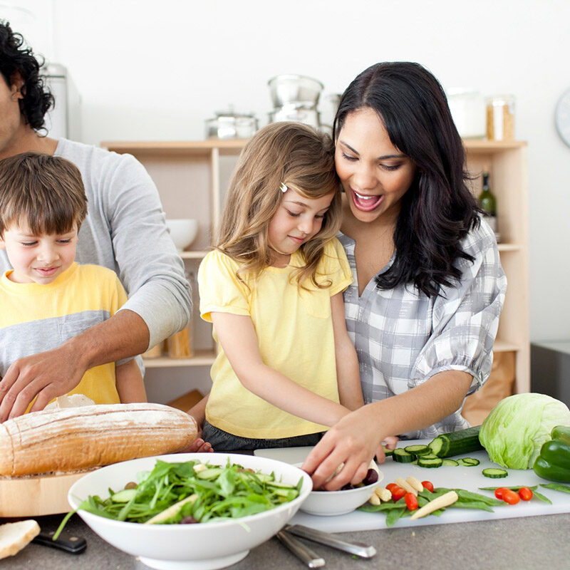 family preparing meal